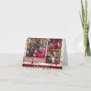 KRW Holly Berry Triple Pic Happy Holidays Card Feiertagskarte