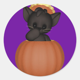 KRW Lil Black Scardy Cat Halloween Runder Aufkleber