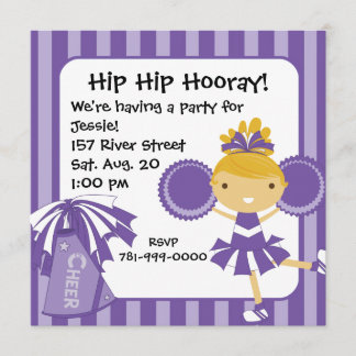KRW Lila Cheerleader Birthday Party Einladung