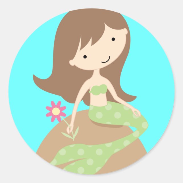 KRW Niedlich Green Mermaid Runder Aufkleber (Vorderseite)