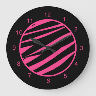 KRW Pink and Black Zebra Diva Wall Clock Große Wanduhr