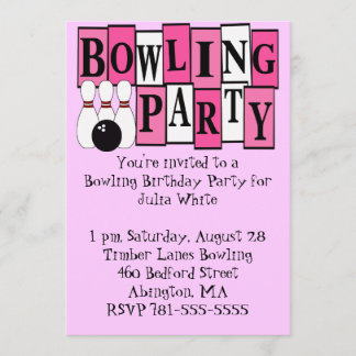 KRW Pink Bowling Birthday Party Einladung