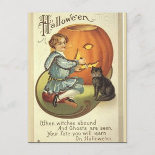 KRW Pumpkin Carving Vintag Halloween Postkarte