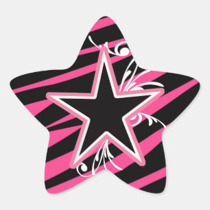 KRW Star und Wirbel Zebra Pink und Schwarz Sticker