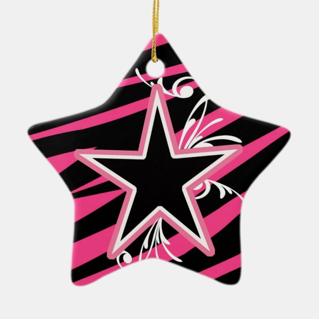 KRW-Stern-und Wirbelzebra-schwarzes und rosa Keramikornament (Vorne)