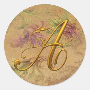 KRW Vintag Floral Gold A Monogram Wedding Siegel Runder Aufkleber
