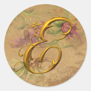 KRW Vintag Floral Gold E Monogram Wedding Siegel Runder Aufkleber