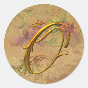 KRW Vintag Floral Gold O Monogram Wedding Siegel Runder Aufkleber