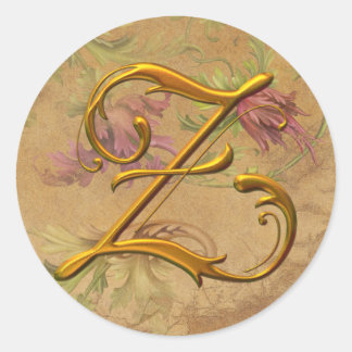 KRW Vintag Floral Gold Z Monogram Wedding Siegel Runder Aufkleber
