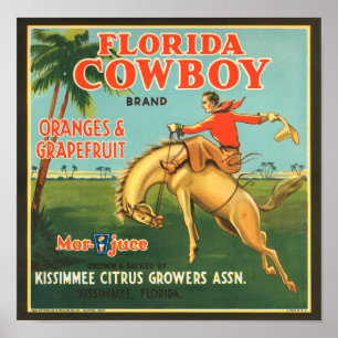 KRW Vintag Florida Cowboy Citrus Fruchtlabel Poster