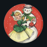 KRW Vintag Girl and Snowman Christmas Magnet<br><div class="desc">KRW Vintag Girl and Snowman Christmas Magnet</div>