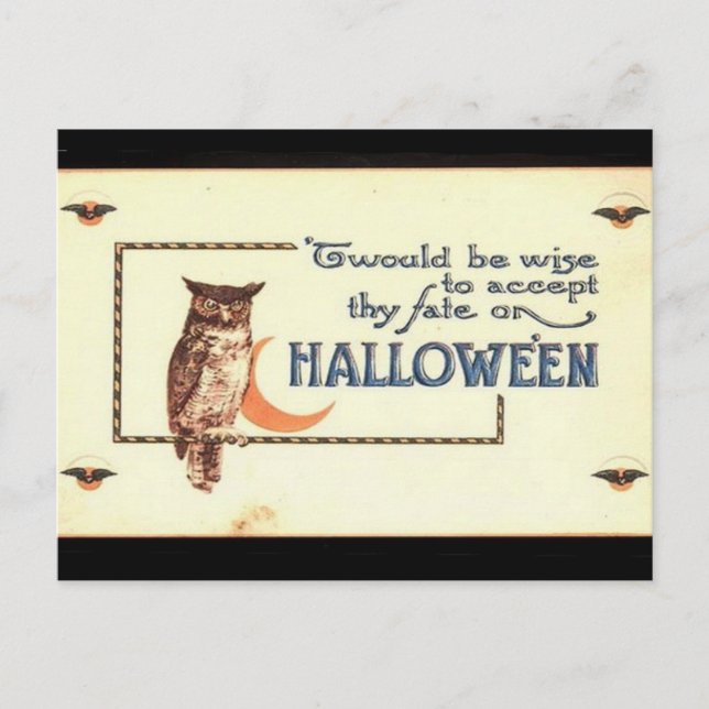 KRW Vintag Halloween Owl Postkarte (Vorderseite)