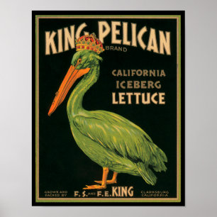 KRW Vintag King Pelican Lettuce Crate Label Poster