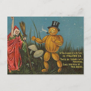 KRW Vintag Pumpkin Man Halloween Postkarte