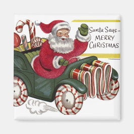 KRW Vintag Santa and Car Christmas Magnet