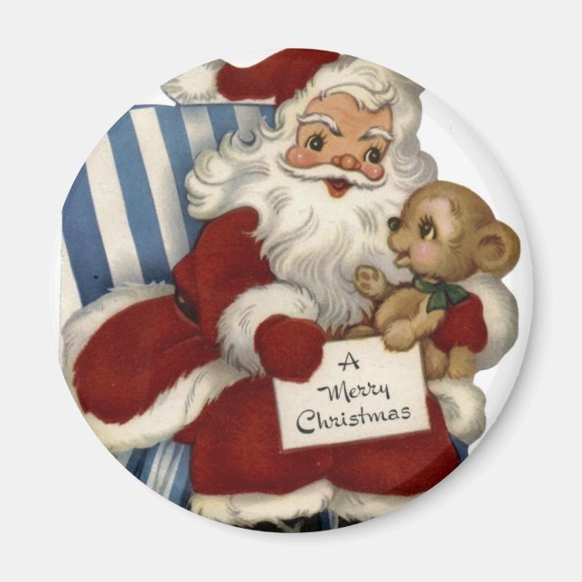 KRW Vintag Santa und Teddy Christmas Magnet (Vorne)