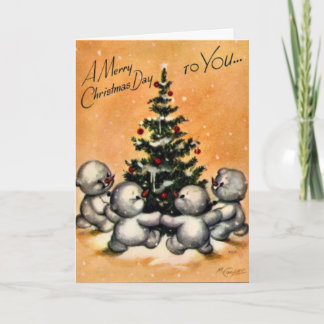KRW Vintag Snowman Family Card - Individuell Feiertagskarte