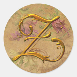 KRW Vintage Blumen Gold Z Monogramm Hochzeitssiege Runder Aufkleber