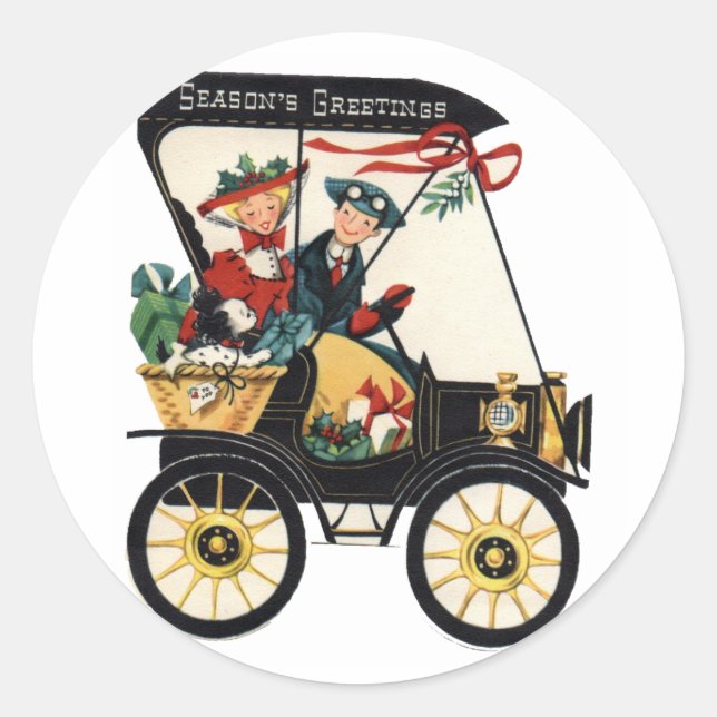 KRW Vintage Car Frohen Festtage Sticker (Vorderseite)