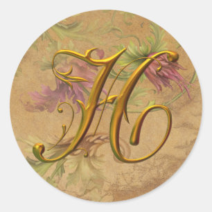 KRW Vintage Florales Gold H Monogramm Hochzeitssie Runder Aufkleber