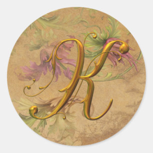 KRW Vintage Florales Gold K Monogramm Hochzeitssie Runder Aufkleber