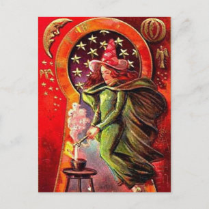 KRW Vintage Halloween Hexe Postkarte