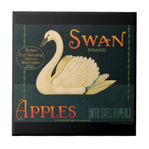 KRW Vintage-Schwan-Äpfel Obstkisten-Etikett Fliese