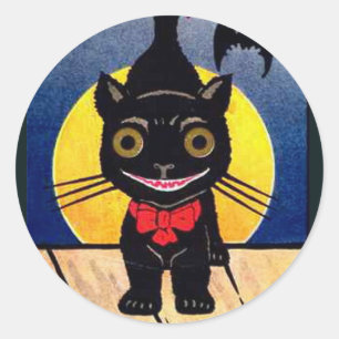 KRW Vintage Schwarze Katze Halloween Runder Aufkleber