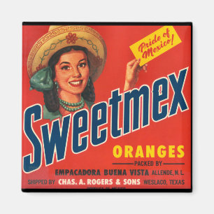 KRW Vintage Sweet-Mex Orangen-Kisten-Etikett Magne Magnet