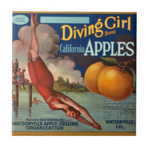 KRW Vintage-Tauchmädchen-Apfel-Fruchtkisten-Etiket Fliese
