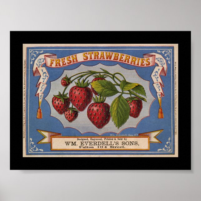 KRW Vintages Erdbeerfruchtsiegel Poster (Vorne)