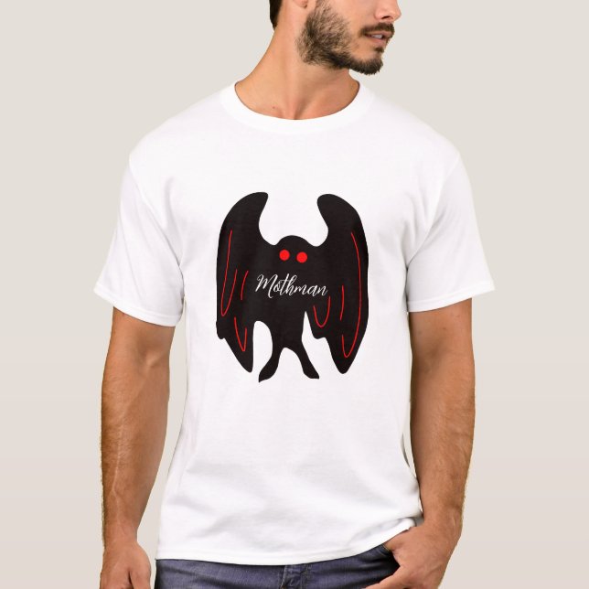 Kryptid Mothman schwarze Flügel, rote Augen T-Shirt (Vorderseite)