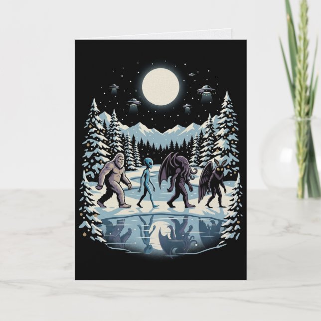 Kryptiden-Weihnachtskarte Bigfoot Cthulhu Karte (Vorderseite)