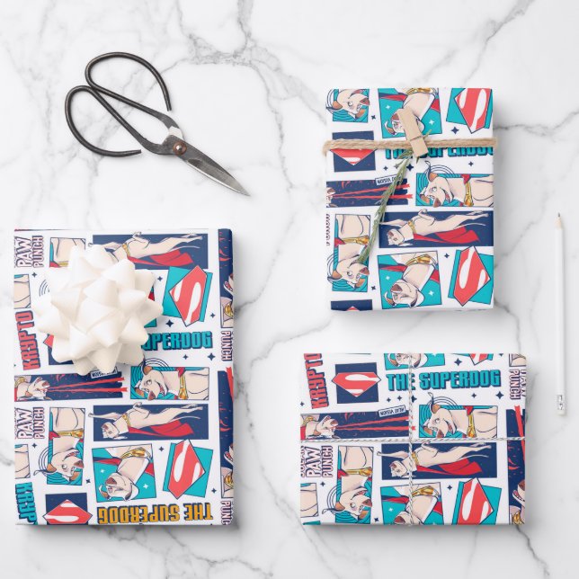 Krypto Comic Panel Muster Geschenkpapier Set (Vorderseite)