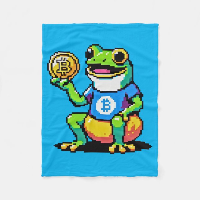 Krypto Frog - Funny Pixel Art Digital Währung Fleecedecke (Vorderseite)