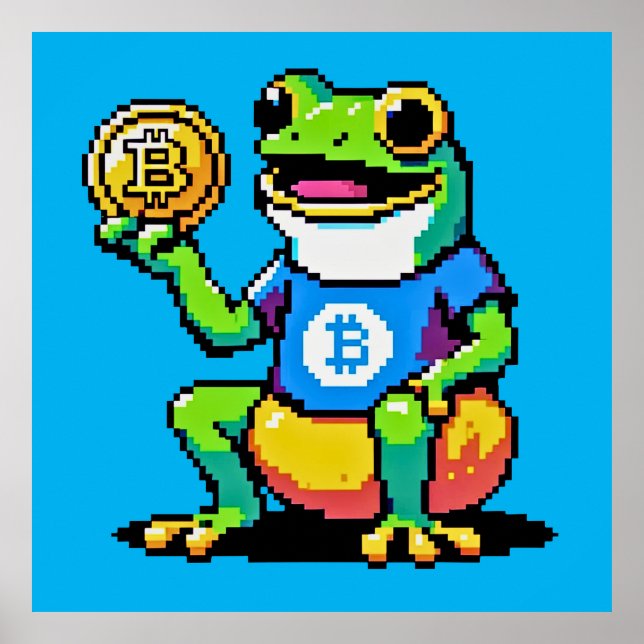 Krypto Frog - Funny Pixel Art Digital Währung Poster (Vorne)