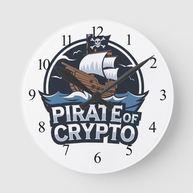 Krypto-Pirat Runde Wanduhr (Vorderseite)
