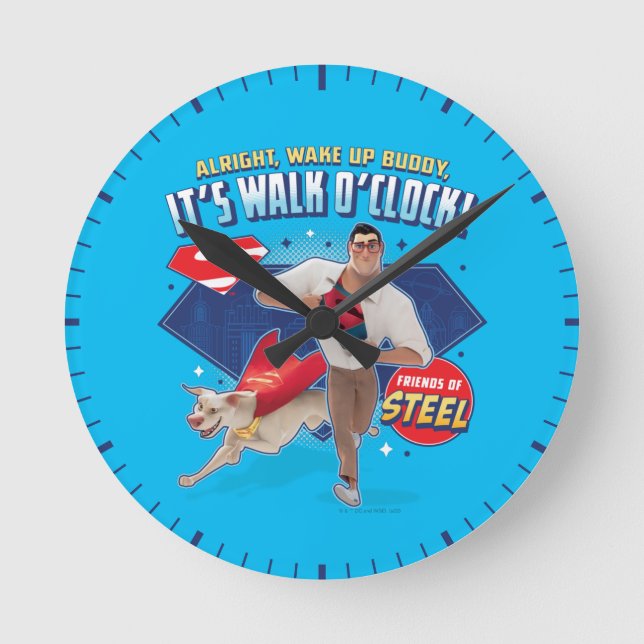 Krypto & Superman - Es ist Walk O'Clock! Runde Wanduhr (Vorderseite)
