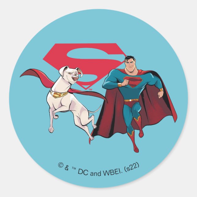 Krypto und Superman Runder Aufkleber (Vorderseite)