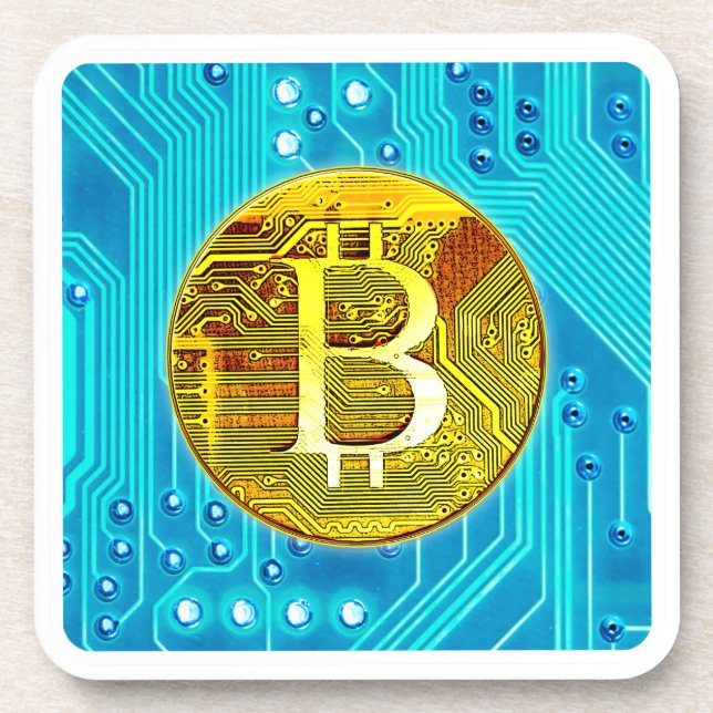 Kryptowährungs-Bitcoin und Schaltpult Getränkeuntersetzer (Vorderseite)