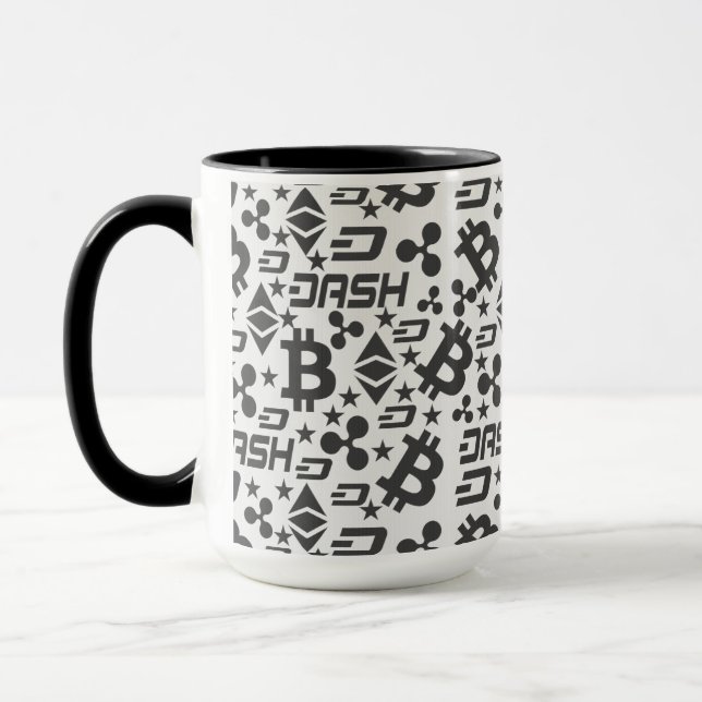 Kryptowährungs-Schwarz-Weiß-Muster Tasse (Links)
