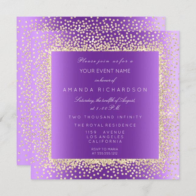 Krystal 1 Champaigne Gold Glitzer Confetti Einladung (Vorne/Hinten)