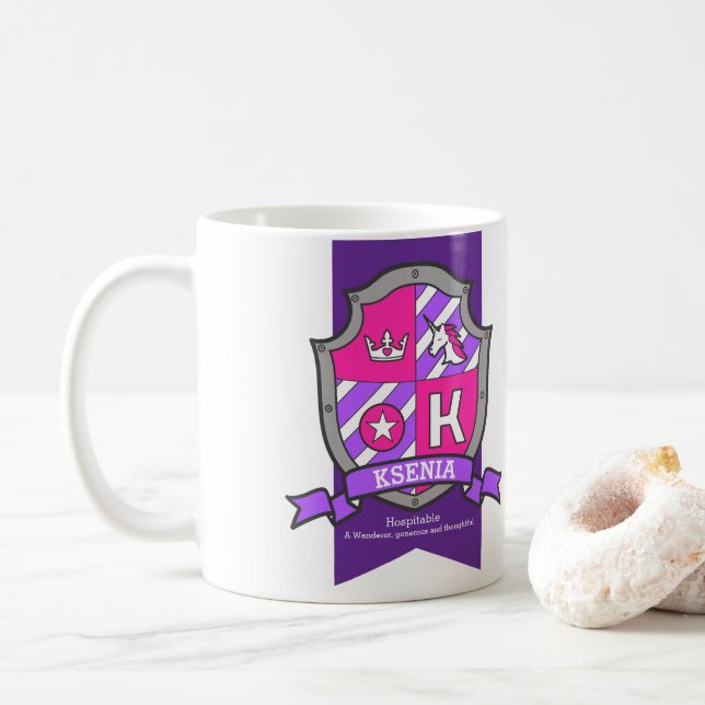 Ksenia letter K Wappen rosa unicorn name bedeutet Kaffeetasse (Mit Donut)