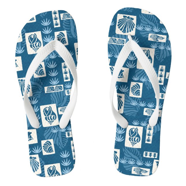 Kua Bay Hawaiian Undersea Muscheln - Indigo Flip Flops (Fußbett)
