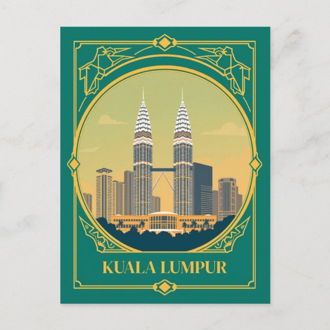 Kuala Lumpur Art Deco Petronas Vintage Türme Postkarte (Vorderseite)
