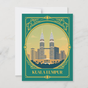Kuala Lumpur Art Deco Petronas Zwillingstürme Vint Postkarte