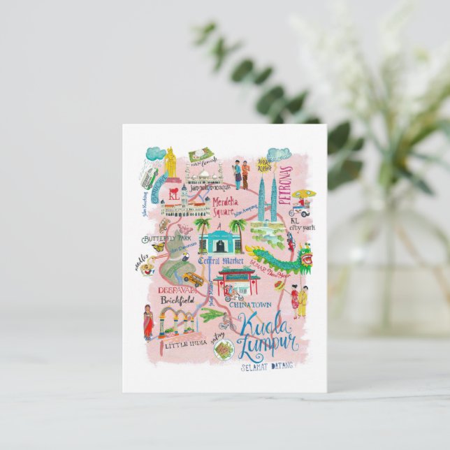 Kuala Lumpur - Illustrative Reisekarte Postkarte (Stehend Vorderseite)