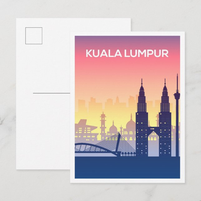 Kuala Lumpur Malaysia Art Travel Illustration Postkarte (Vorne/Hinten)