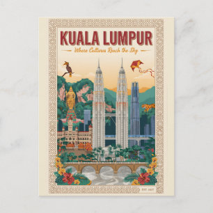 Kuala Lumpur Malaysia Retro-Reiseposter-Kunst Postkarte