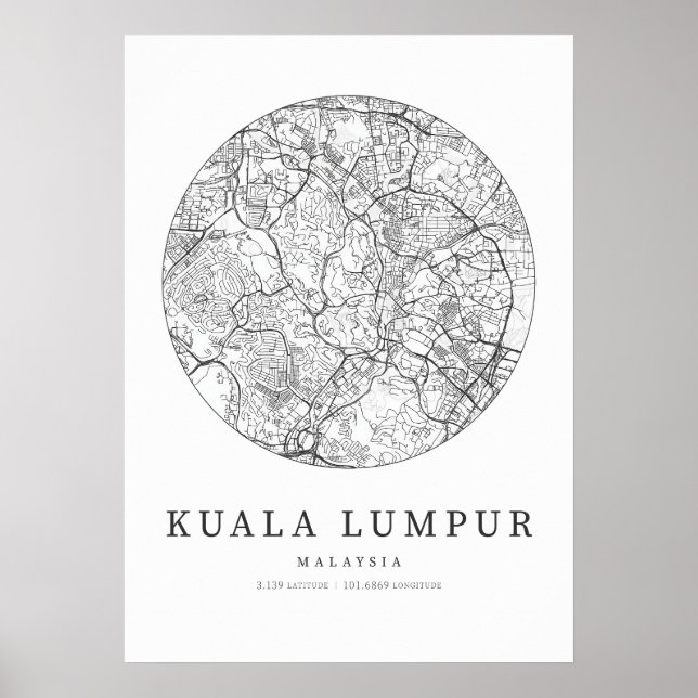 Kuala Lumpur Malaysia Street Layout Karte Poster (Vorne)